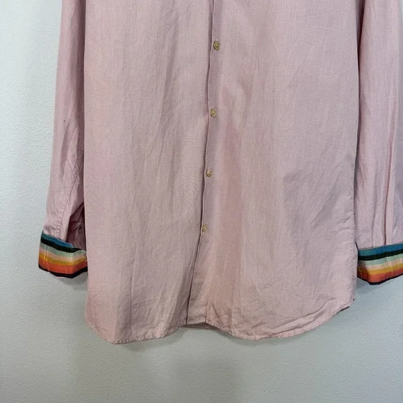 Paul Smith Shirt Mens 16 Pink Long‎ Sleeve Made in Italy Artist Stripe Cuffs